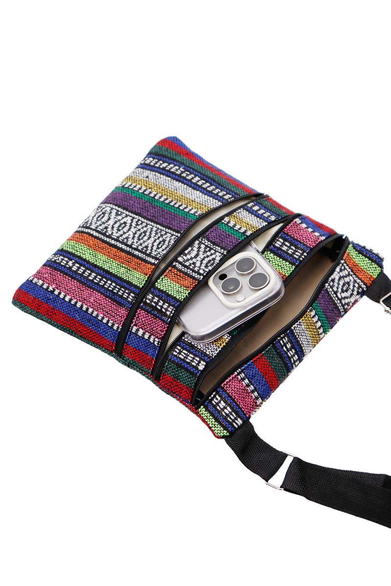 Navajo Baja Tribal Triple Zip Clutch Crossbody Bag