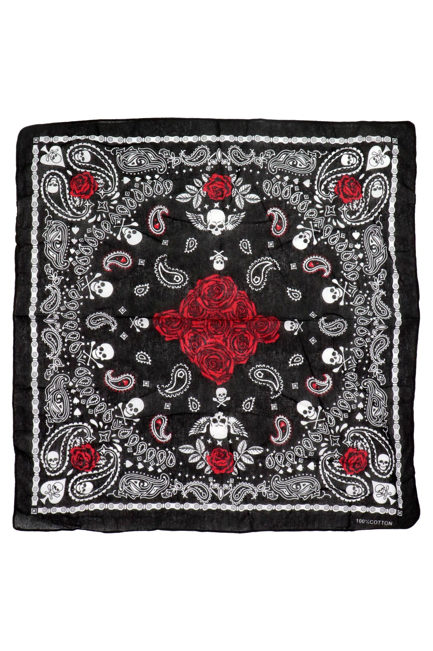 Gothic Skull Paisley Floral Print Cotton Bandana