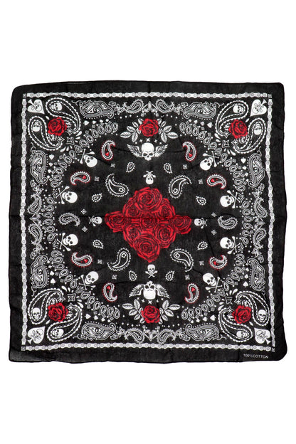 Gothic Skull Paisley Floral Print Cotton Bandana