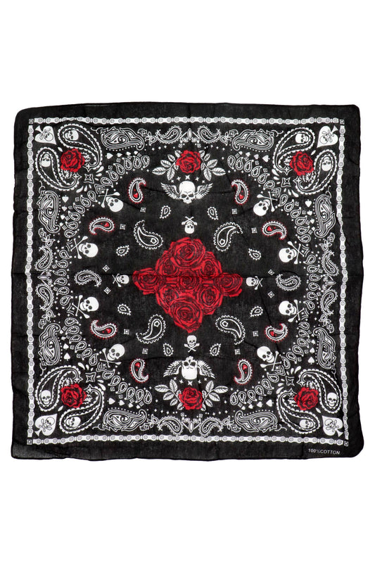 Gothic Skull Paisley Floral Print Cotton Bandana
