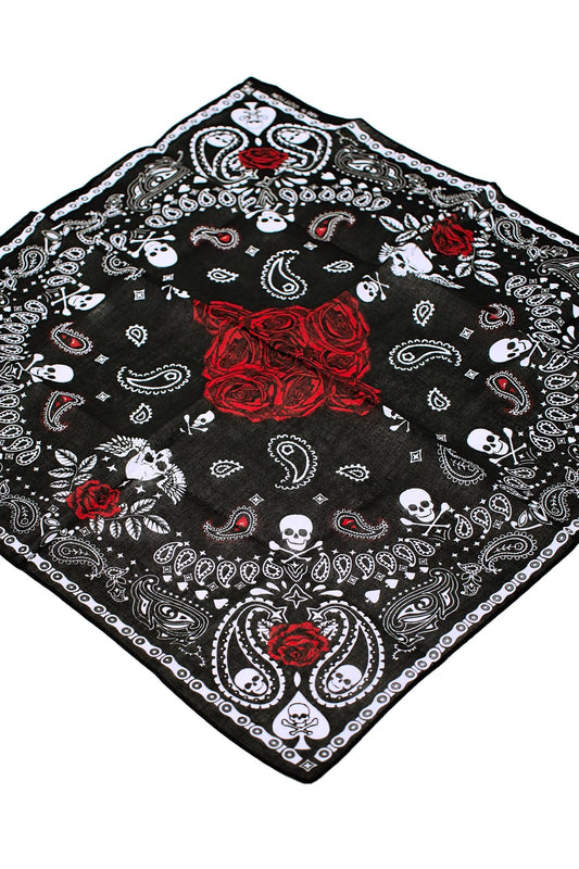 Gothic Skull Paisley Floral Print Cotton Bandana